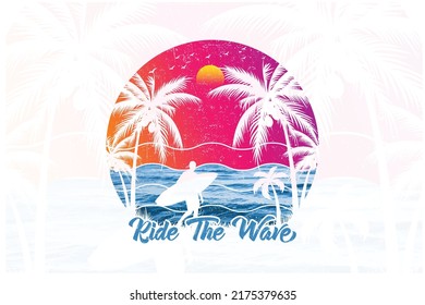 Ride the wave surfing. graphic vector t shirt design