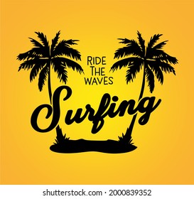 Ride the Waves Surfing with palm tree silhouette