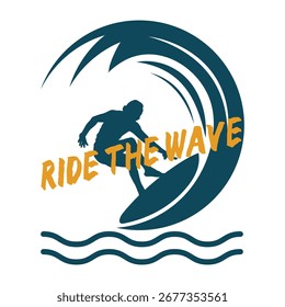 Ride the waves surfing vector for print items . Surfing logo t shirt design.
