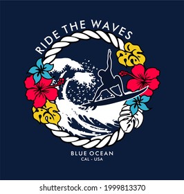 Ride The Waves typography, tee shirt graphics, vectors