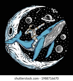 Ride a whale to the moon illustration