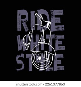 Ride white style with scooter abstract drawing illustrations, designs for t-shirts, vector illustrations