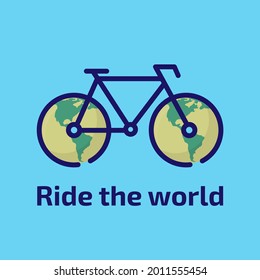 recorrer la ilustración mundial con mapa en la bicicleta de rueda