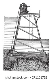 Rideau articulated applied to farmhouses and operating winch, vintage engraved illustration. Industrial encyclopedia E.-O. Lami - 1875. 