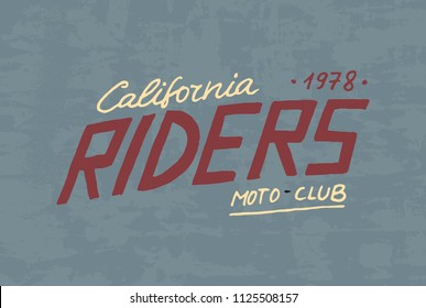 Rider or biker club template. Vintage custom emblem, label badge for t shirt. Monochrome retro style. Classic sport motorbike with racing gasoline. Hand drawn engraved sketch