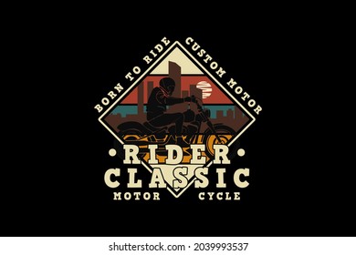 Rider classic motorcycle, design silhouette retro style