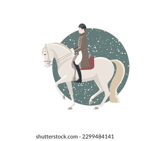 The rider of the dressage school performs piaffe, vector illustration