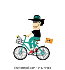 rider hipster man with bike  