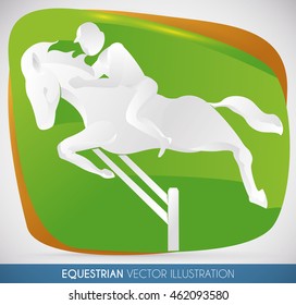 Rider with his horse doing a magnificent show jump in the logs equestrian event.