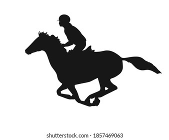 Rider and horse on a run. Sport racing.  Sporting pair running fast. Vector silhouette