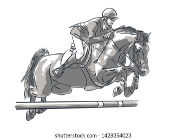 Rider and horse, show jumping