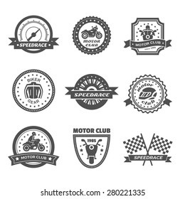 Rider label black set with motorcycles and scooters club emblems isolated vector illustration