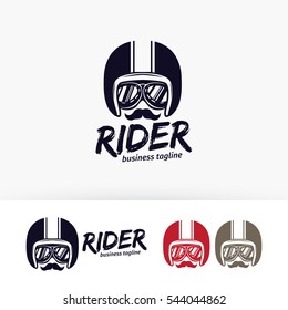 Rider Logo Design. Motorcycle, Helmet, Automotive Logo Concept. Vector Logo Template