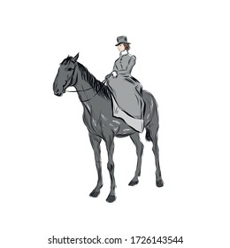 Rider. Man riding horse. Flat character in vintage style clothes. 