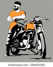 
RIDER WITH MOTOR CYCLE VECTOR ILLUSTRATION