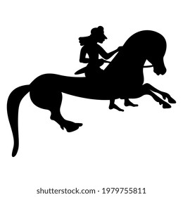 Rider on a horse. Ancient Greek animal design. Vase painting ethnic style. Black silhouette on white background.