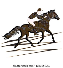 Rider on a horse - military style - isolated on white background - flat style - vector. Character. Life style. Sport.