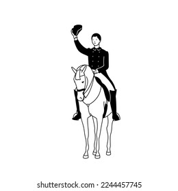 The rider on the horse raised his hat in greeting