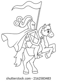 Rider on horseback, vintage warrior isolated. Page outline of cartoon. Vector illustration, coloring book for kids.