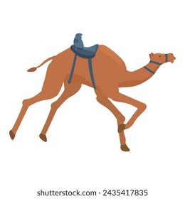 Rider on sport camel icon cartoon vector. Speed farming. Gallop competition