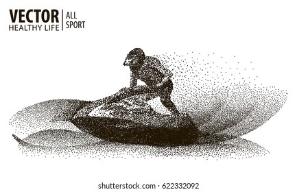 Rider on a water scooter. Sport. Particle. Jet ski stylized symbol. Isolated on a white background. Vector illustration.