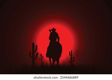 Cavaleiro na pradaria - Velho Oeste - Ilustração do vetor Cowboy 