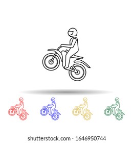 The rider raises the wheel multi color style icon. Simple thin line, outline vector of bigfoot car icons for ui and ux, website or mobile application