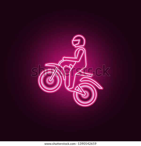 The rider raises the wheel neon icon. Elements
of bigfoot car set. Simple icon for websites, web design, mobile
app, info graphics