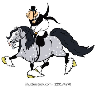 rider riding heavy horse,cartoon picture isolated on white background,vector illustration