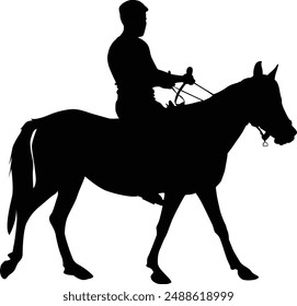 Rider riding in horse silhouette vector design. transparent background.