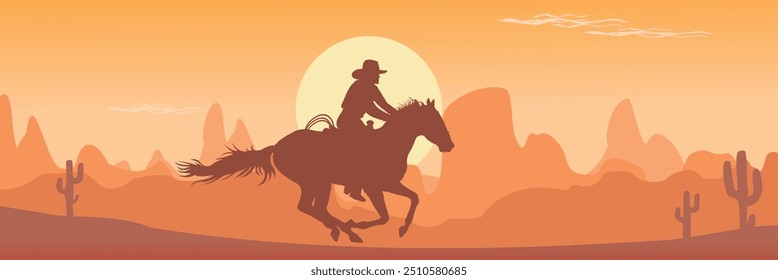 Rider riding on horse in wild west 