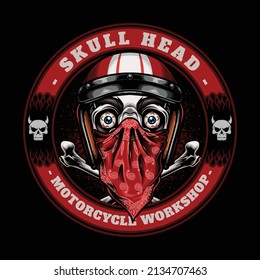 rider skull head with helmet and chain vector illustration