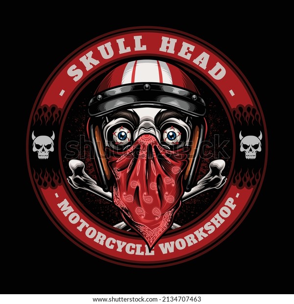 rider skull head with helmet and chain\
vector illustration