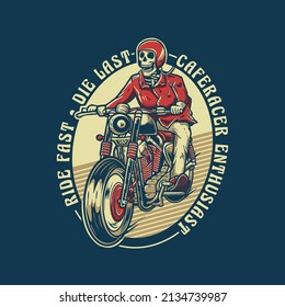 Rider Skull Motorcycle classic illustration. skeleton with motorbike. vector design