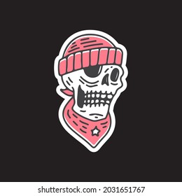 Rider skull wearing beanie hat illustration. Vector graphics for t-shirt prints and other uses.