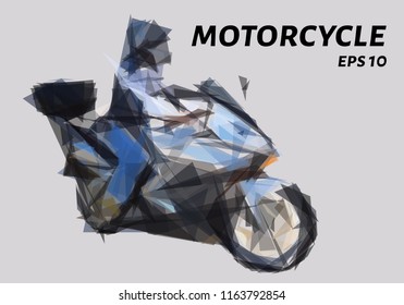 The rider of the triangles. Low poly motorcycle. Vector illustration