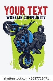 Rider Wheelie Vector Design Automotive Badge Illustration for Logo, T-shirt Design and Others