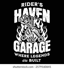 RIDER'S HAVEN GARAGE T-SHIRT - Ready to Use Graphic Design Illustration