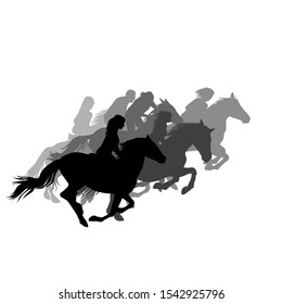 Riders on horses galloping on the horse racing