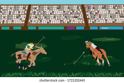 riders play horse polo on the grass. equestrian polo competitions.