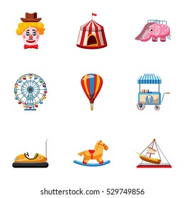 Rides icons set. Cartoon illustration of 9 rides vector icons for web