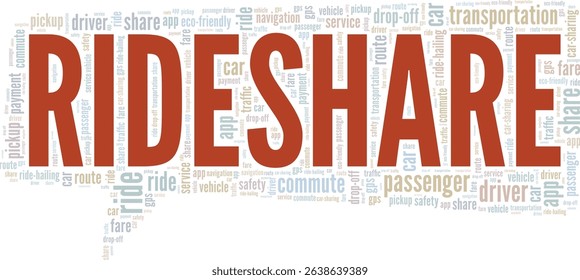 Rideshare word cloud conceptual design isolated on white background.