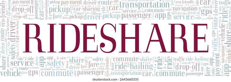 Rideshare word cloud conceptual design isolated on white background.
