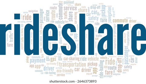 Rideshare word cloud conceptual design isolated on white background.