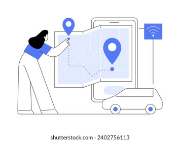 Ride-sharing apps isolated cartoon vector illustrations. Smartphone with ride-sharing app, estimating time of arrival, pup-up sign with minutes, IT technology, data transfer vector cartoon.