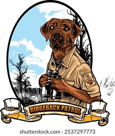 Ridgeback Patrol Dog in Safari Gear - Adventure Illustration