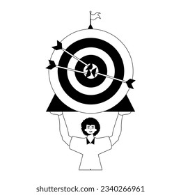 The ridicule is holding a target with arrow in the plaza bring field . skill concept . black and blank analogue crush. Trendy style, Vector Illustration