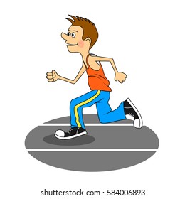 Ridiculous caricature the man the running sprint vector illustration.