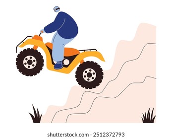 Riding an atv on a challenging track, extreme sports vector illustration.