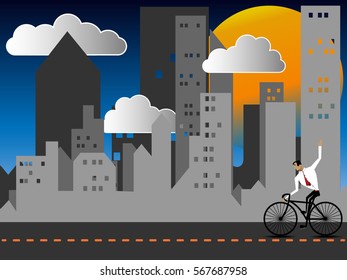Riding a bicycle in the City.Vector illustration.